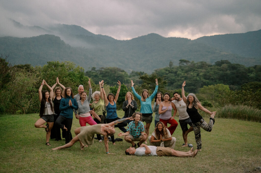 sober yoga retreat group photo in costa rica